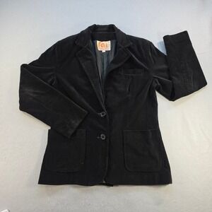 Vintage FAII Black Cotton Velvet Blazer Jacket Womens Size 8 Two Button Pocket